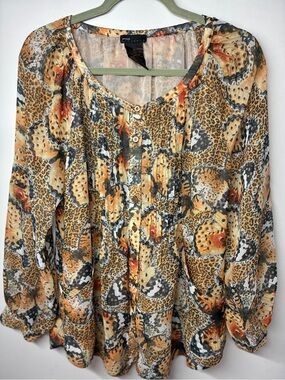 Grace Animal Print Button-Front Blouse in Orange and Tan